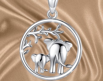Collar de elefante del árbol de la vida de plata de ley, regalo de elefante de buena suerte para mujeres, cadena de 18.0 in