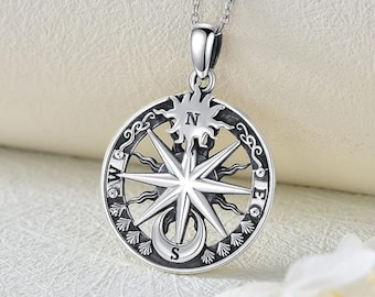 Compass Necklace for Women Sterling Silver Inspirational Graduation Nautical Compass Jewelry Gifts