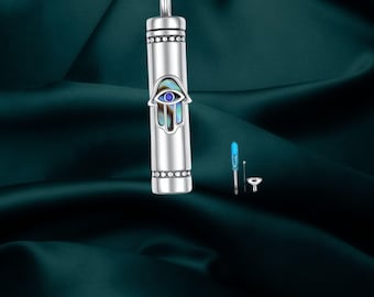 Hamsa Urn Necklace for Ashes Cremation Jewelry 925 Sterling Silver Evil Eye Memorial Necklace Urn for Human Ashes