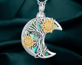 Sonnenblume Urne Halskette für Asche Feuerbestattung Schmuck 925 Sterling Silber Mond Halskette Urne