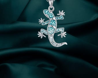 Gecko Lizard Necklace Sterling Silver Turquoise Jewelry For Women