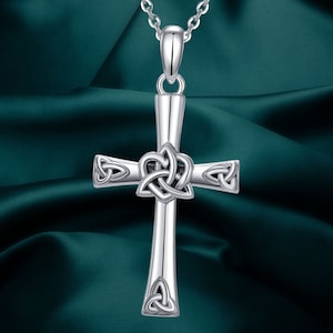 Cross Necklace Irish Claddagh Celtic Knot Pendant Necklace 925 Sterling Silver Dainty Christian Celtic Trinity Knot Cross