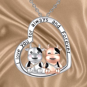 Cow Necklace 925 Sterling Silver Cute Animal Pendant Friendship Necklace for Women Girls Best Friends Sister