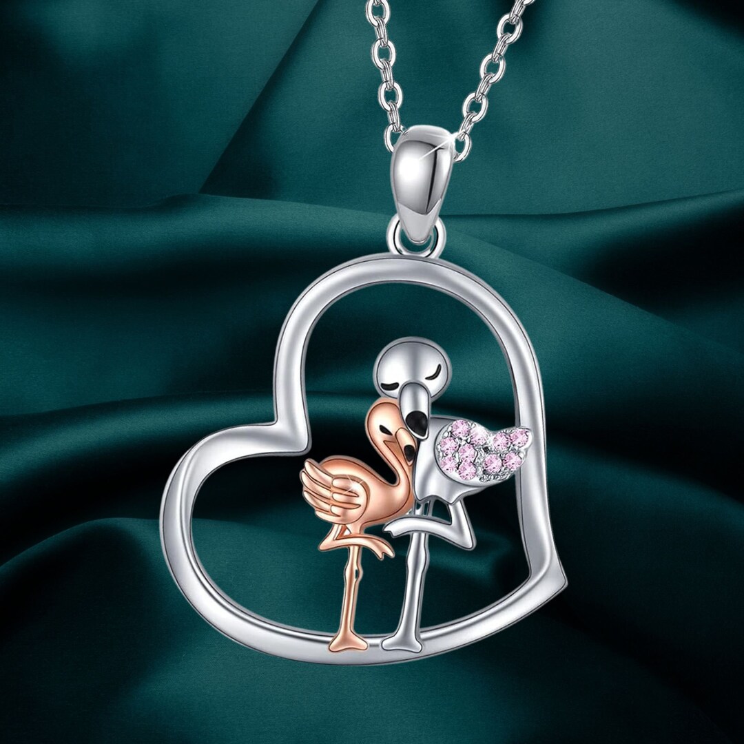Flamingo Bird Heart Necklace 925 Sterling Silver Heart Pendant ...