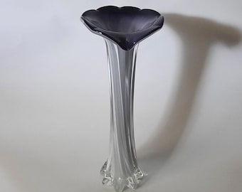 Blown Glass Purple and Clear Jack In The Pulpit Vase
