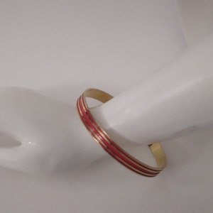 Signed Crown Trifari Bracelet Bangle Enamel Red Gold Tone