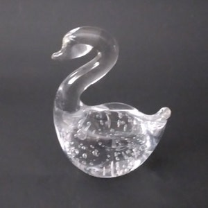 Art Glass Swan Figurine Clear Glass Handblown Paperweight With Bubbles