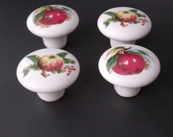 Apple White Ceramic Cupboard Drawer Knobs