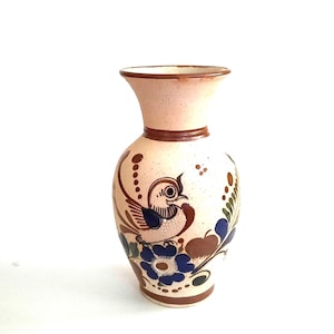 Vintage Mexican Tonala Vase With Blue Flower