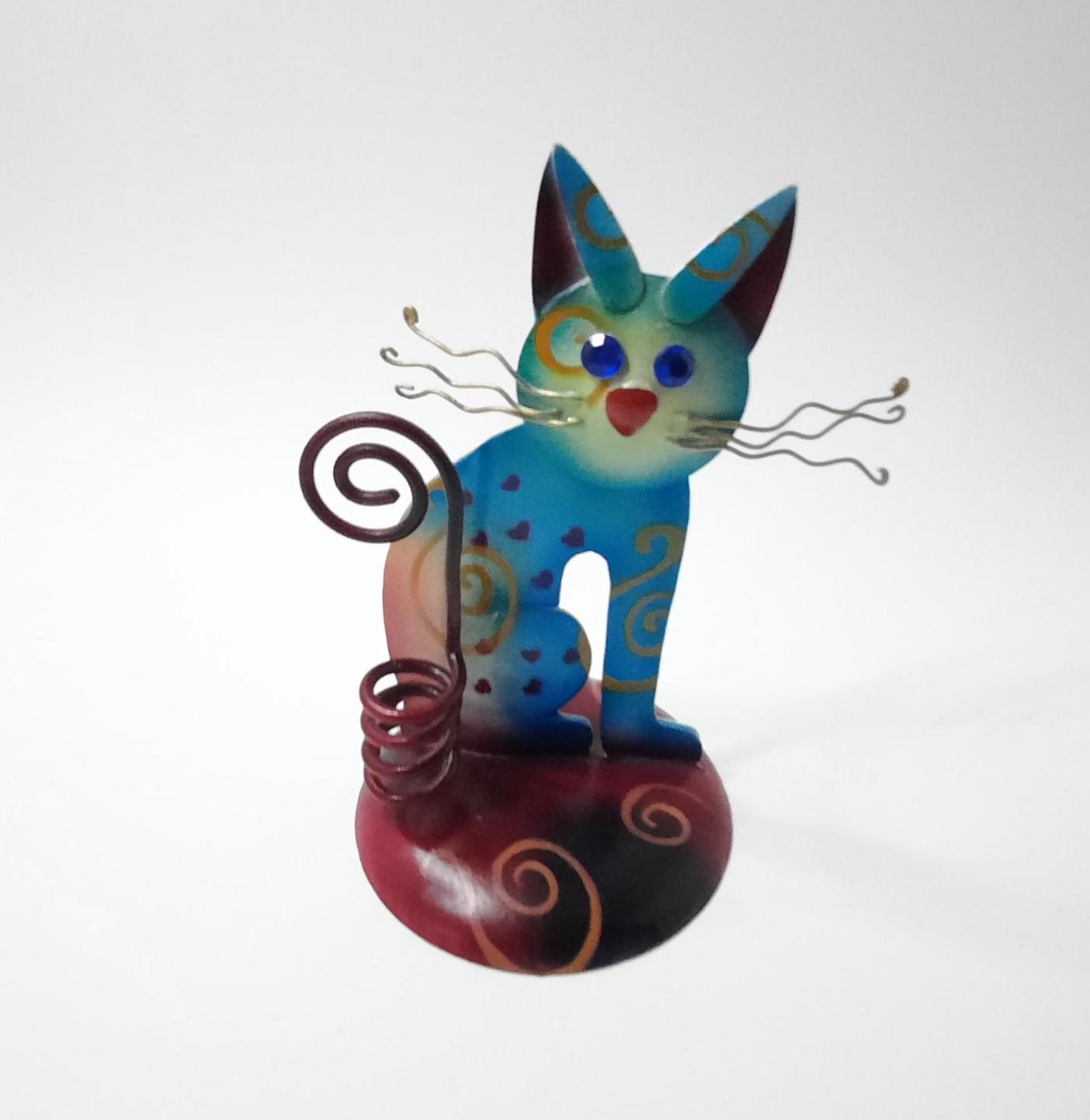 Metal Colorful Cat With Blue Jewels Eyes Handmade In Philipienes