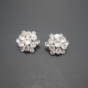 Vintage Crown Trifari Clear Rhinestone Clip On Silver Tone Earrings