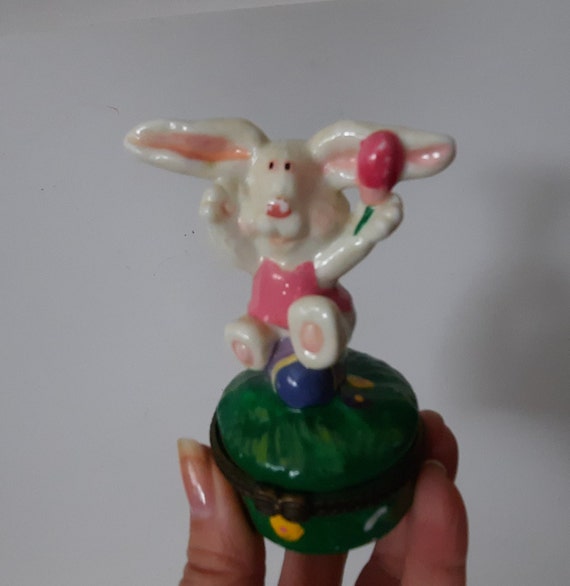 Enameled Ceramic Jeweled Bunny Rabbit Lot Ot Two Trin… - Gem