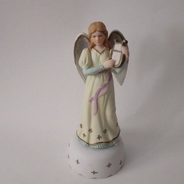 LEFTON Music Box Angel Tune ADESTE FIDELES 1987 Playing The Harp