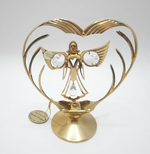 Vintage Gold-plated Heart Angel Austrian Crystal Delight - Etsy