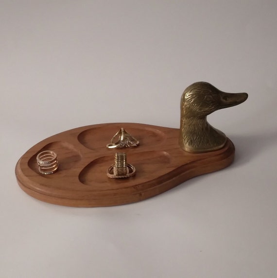 Vintage Wood Brass Duck Tray Or Dresser Valet Jew… - image 3