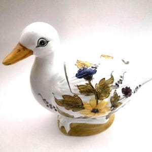 Ceramic Italy Duck Cookie Jar Yellow Flowers