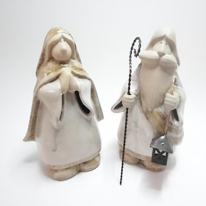 Vintage Pottery Ceramic Nativity Figurine Mary And Joseph