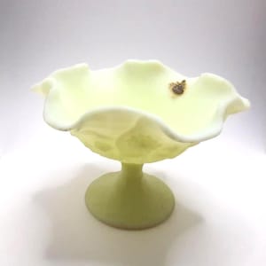 Authentic Fenton Handmade Uranium Glass Ruffled Custard Compote