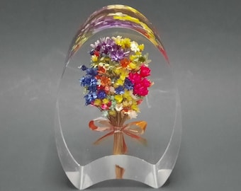 Vintage Acrylic Dried Flower Bouquet Paperweight