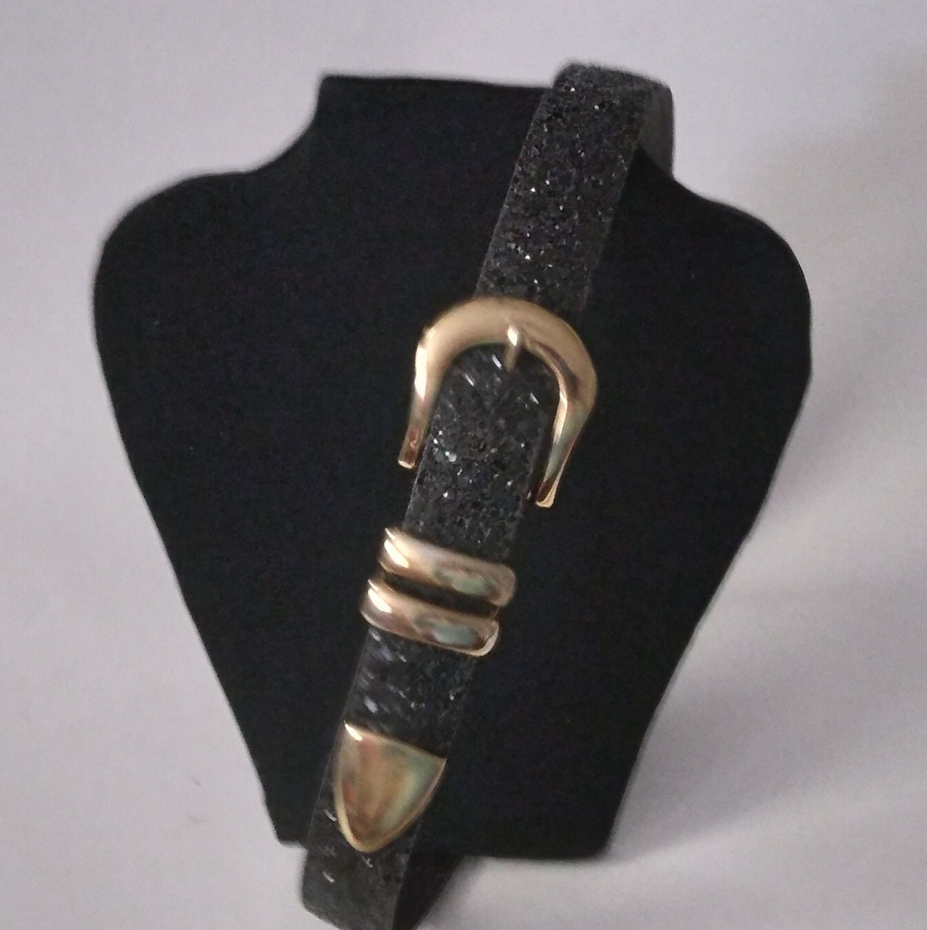 Black and Gold Glitter Women Belt A. BROD Made in USA - Etsy display picture 2