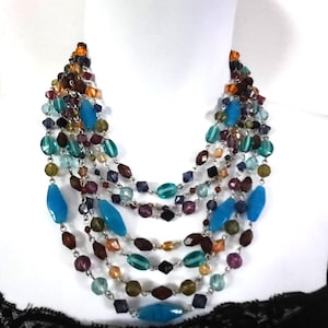 Vintage Lia Sophia Multicolor and Multi Strand Necklace with Silver Tone Clasp