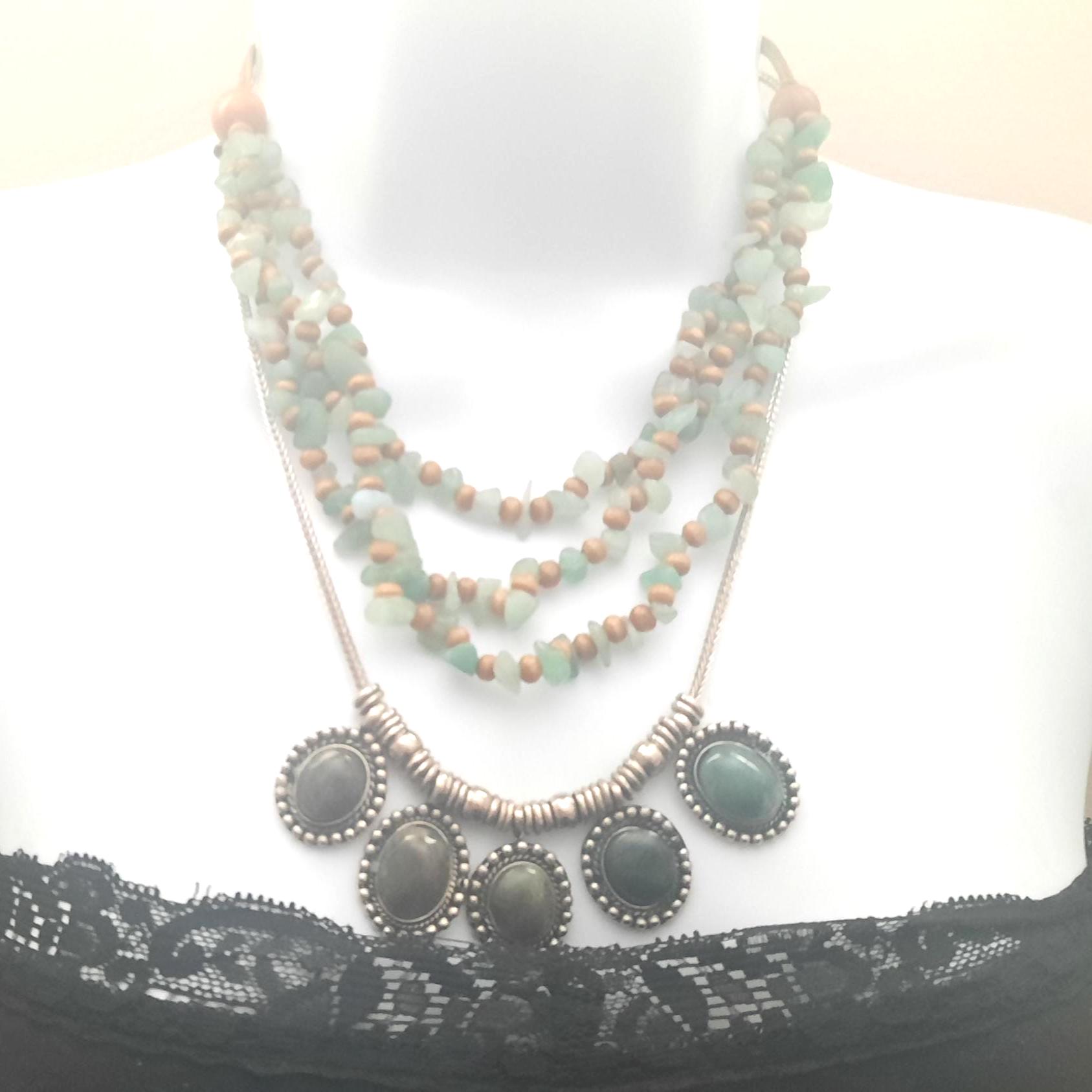 Vintage Silver Tone Green Stone Necklace - Etsy