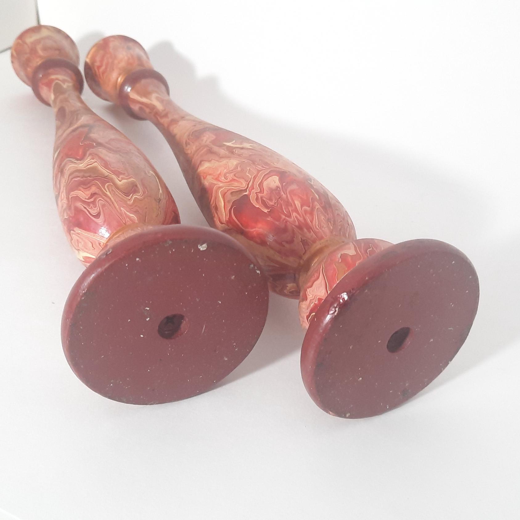 ヴィンテージ木製レッドスワールキャンドルホルダーセット - Etsy 日本