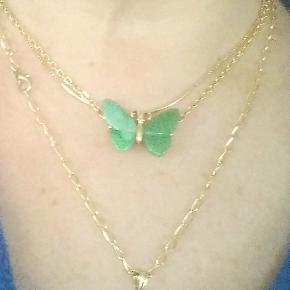 Crown Trifari Green Butterfly Gold Tone Necklace - image 5