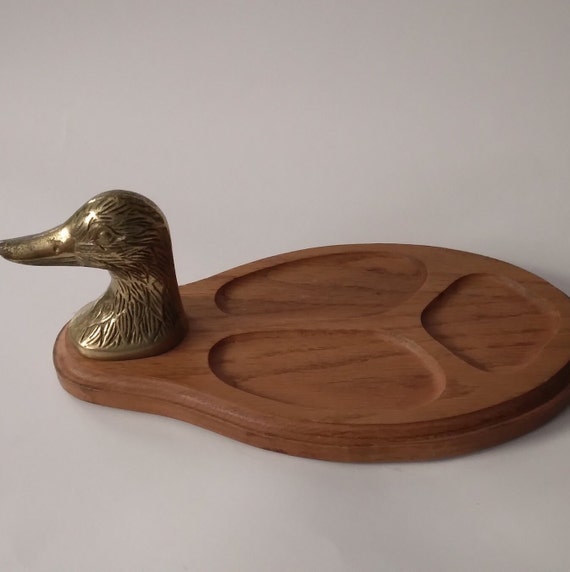 Vintage Wood Brass Duck Tray Or Dresser Valet Jew… - image 9