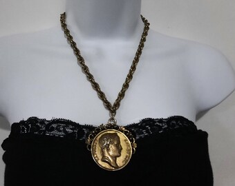Gold Brass Tone Napoleon Eagle Vintage/Antique Coro Medallion Chain