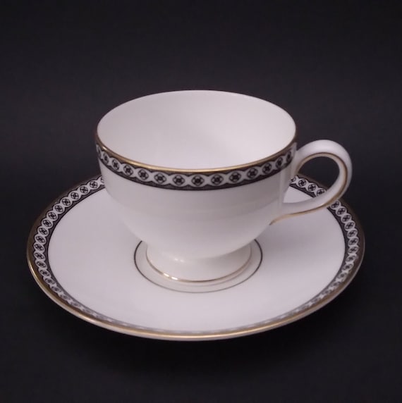 Vintage Wedgwood Black Ulander Bone China Cup and Saucer Made in