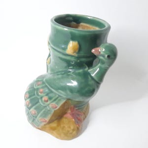 Bamboo Ceramic Green Vase Planter Peacock Bird