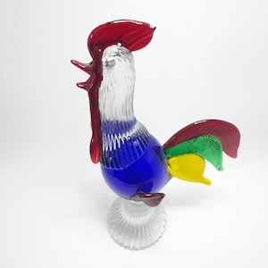 Vintage handblown Art Glass Multicolor Rooster Figurine