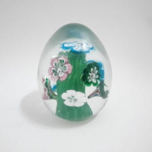 Vintage Glass Egg Paperweight with Floral Design - 3.5&quot;