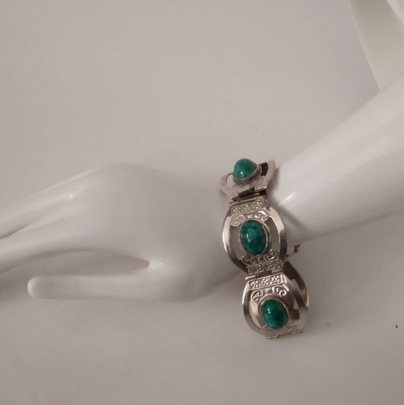 Mexico Sterling Silver Links Bracelet Green Stone