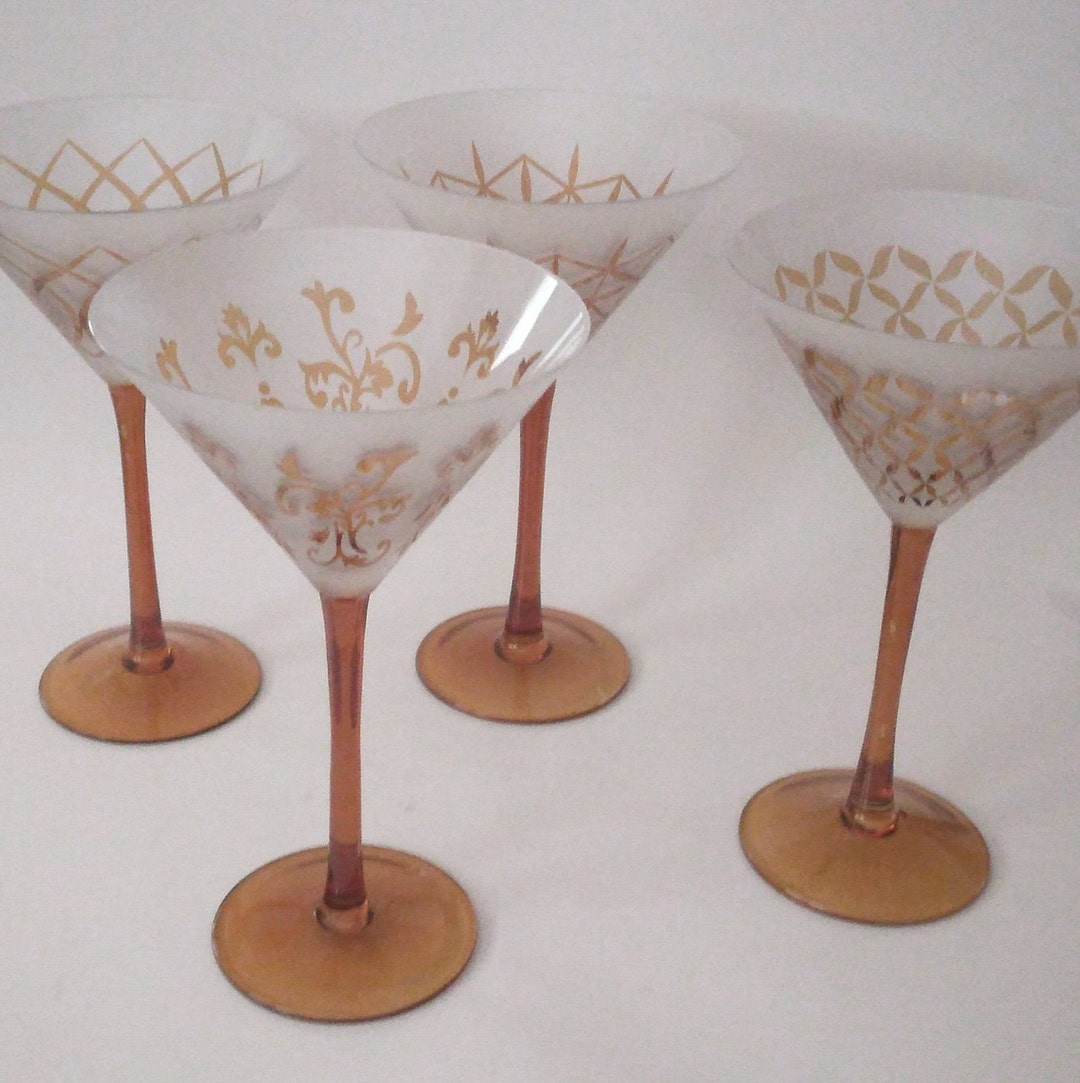 Mikasa Martini Glasses Amber Gold Frosted Set of Four Glasses Etsy