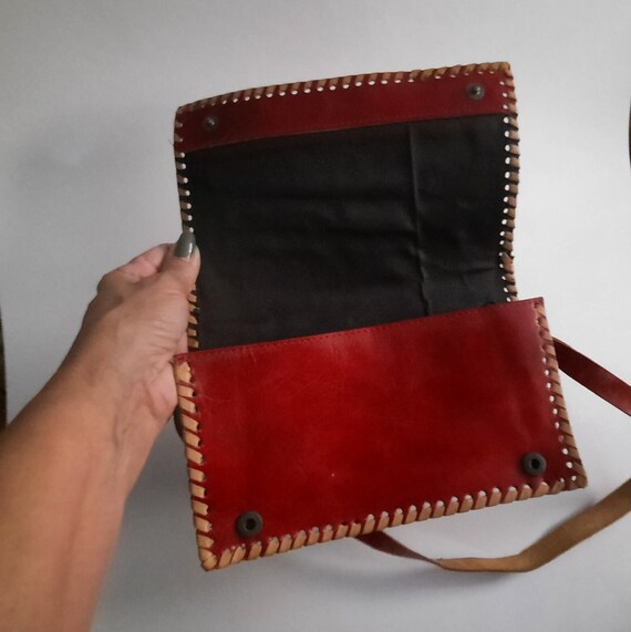 Vintage Genuine Leather Purse Crafted In India Red - image 5