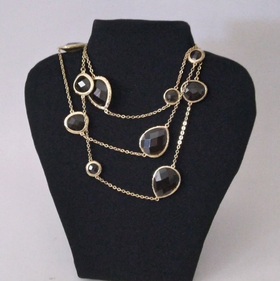 Long Chain Necklace With Gold Brown Stone Smoky s… - image 2