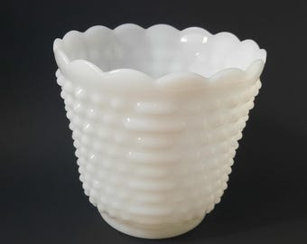 Vintage Fire King White Milk Glass Hobnail Vase Planter