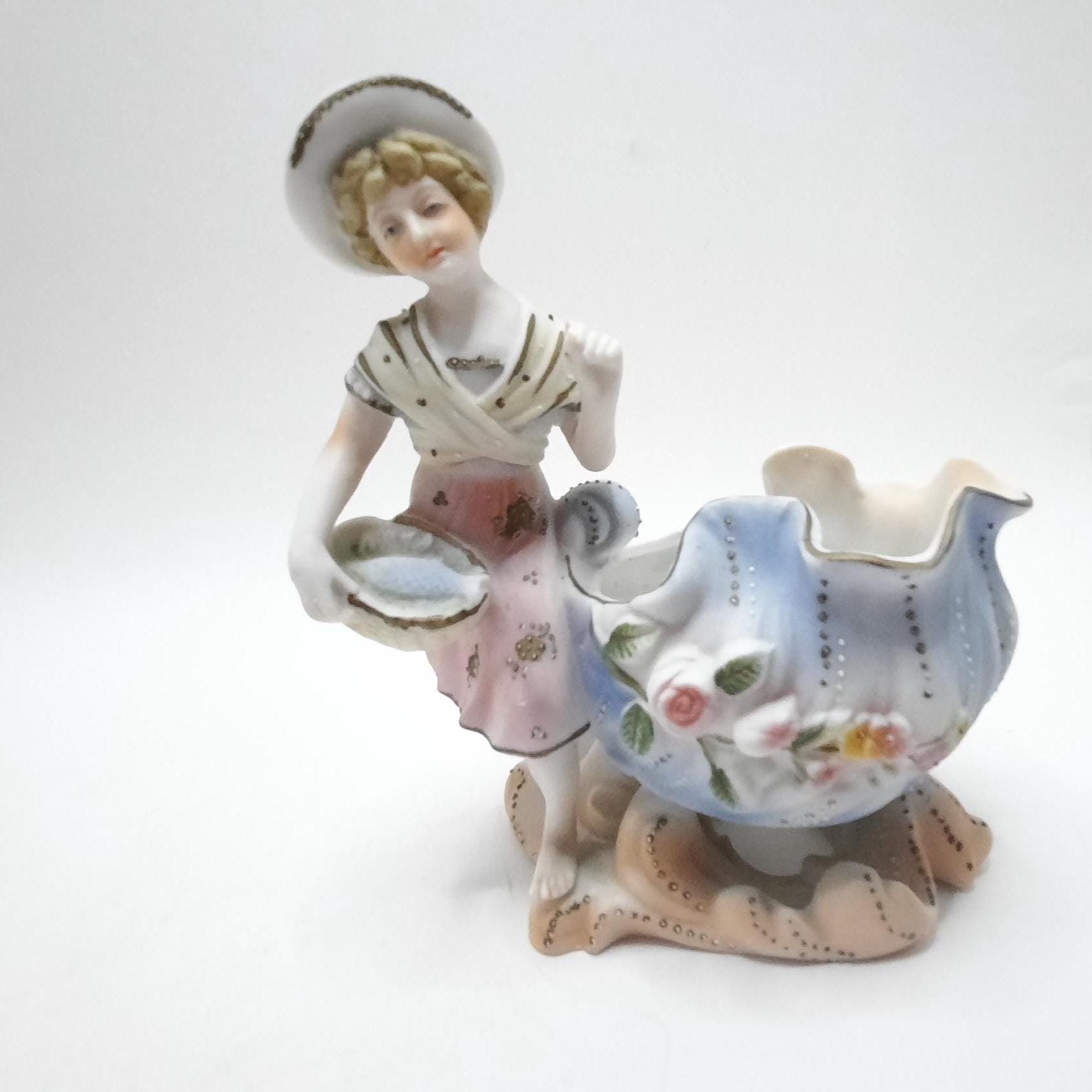 Vintage ARDALT Hand Painted Planter Vase Lady and Man Ceramic