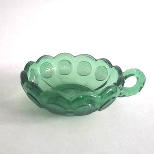 Vintage Fostoria Coin Glass Green Bowl With Handle