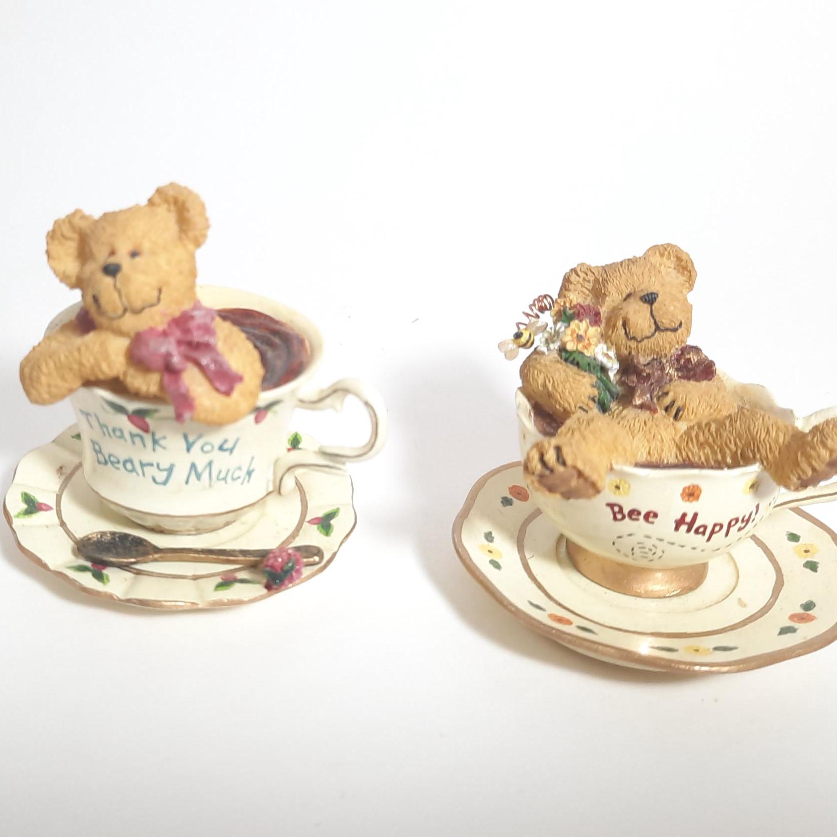 Set of Teddy Bear Figurines Inside Teacup and Saucer - Etsy