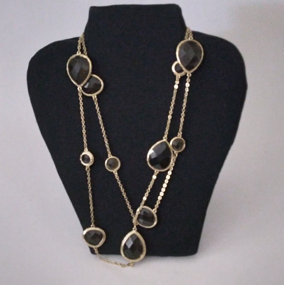Long Chain Necklace With Gold Brown Stone Smoky s… - image 3