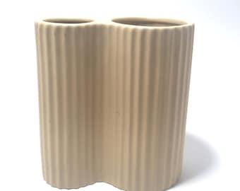 Vaso de flores vintage em cerâmica amarelo claro - 2 compartimentos