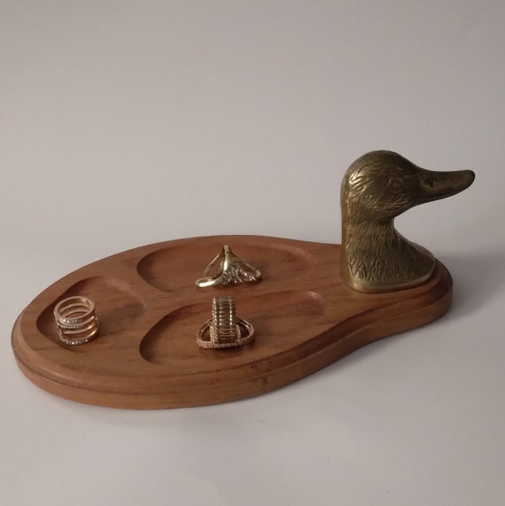 Vintage Wood Brass Duck Tray Or Dresser Valet Jew… - image 4