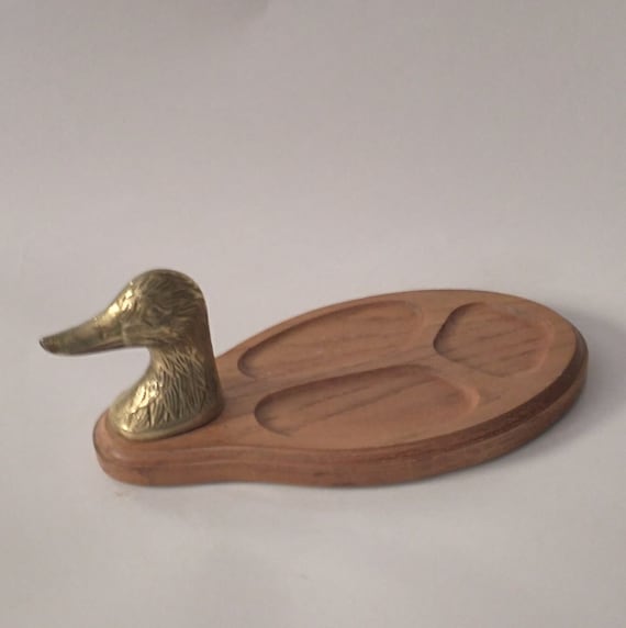 Vintage Wood Brass Duck Tray Or Dresser Valet Jew… - image 1