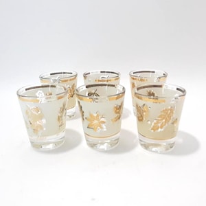 Vintage Gold Leaf Barware Shot Glasses