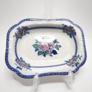 Vintage COPELAND SPODE Bowl Plate Blue Pink Rose