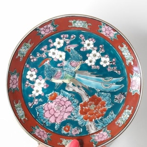 Vintage Imari Plate: Hand-Painted Japanese Peacock & Floral Wall Decor