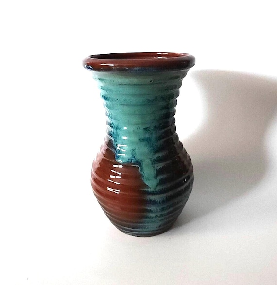 手作りのドリップ ガゼット アート 陶器の花瓶 緑と茶色 - Etsy 日本